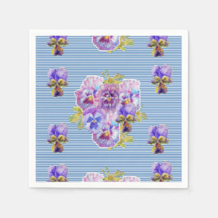 Blauwe streep Shabby Chic bloemservetten Servet