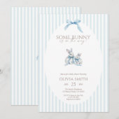 Blauwe Streep Some Bunny Baby Shower Kaart (Voorkant / Achterkant)