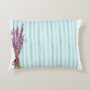 Blauwe streep van Floral plant Accent Kussen