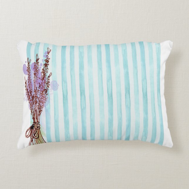 Blauwe streep van Floral plant Accent Kussen (Voorkant)