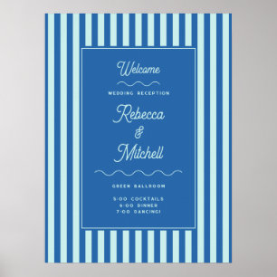 Blauwe Streep Vintage Bruiloft Welkom Poster