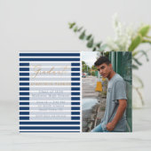 Blauwe streep Voeg je eigen foto-Afstuderen toe Aankondiging (Staand voorkant)