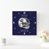 Blauwe streep wit Football Helm Name Clock Vierkante Klok (Huis)