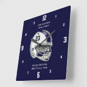 Blauwe streep wit Football Helm Name Clock Vierkante Klok (Hoek)