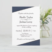 Blauwe streep witte, grijze bruiloft kaart (Staand voorkant)