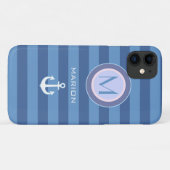 Blauwe streepjes & anker monogrammed Case-Mate iPhone case (Achterkant (horizontaal))