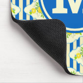 Blauwe streepjes en leemons en bladspatroon muismat (Hoek)