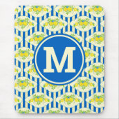 Blauwe streepjes en leemons en bladspatroon muismat (Voorkant)