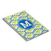 Blauwe streepjes en leemons en bladspatroon notitieboek (Rechterzijde)