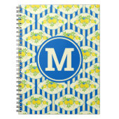 Blauwe streepjes en leemons en bladspatroon notitieboek (Voorkant)