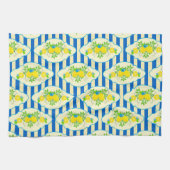 Blauwe streepjes en leemons en bladspatroon theedoek (Horizontaal)