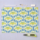 Blauwe streepjes en leemons en bladspatroon tissuepapier (Craft)