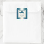 Blauwe Strepen Aangepaste Diploma Uitreikingsfeest Vierkante Sticker (Tas)