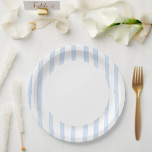 Blauwe strepen Baby Shower Papieren Bordje