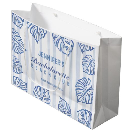 Blauwe strepen BACHELORETTE Whimsical Beach Groot Cadeauzakje (Voorkant Gekanteld)