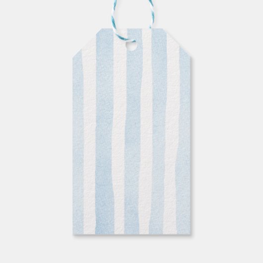 Blauwe Strepen Beer Baby Shower Cadeaulabel (Achterkant)