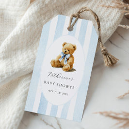 Blauwe Strepen Beer Baby Shower Cadeaulabel