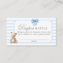 Blauwe Strepen Beer Baby Shower Luier Raffle Kaart