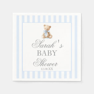 Blauwe Strepen Beer Baby Shower Servet
