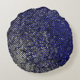 Blauwe strepen, beschadigd in kleur en vorm rond kussen
