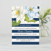 Blauwe strepen & bloemen bruiloft koppels douche kaart (Staand voorkant)