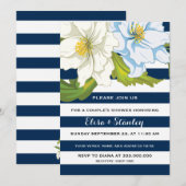 Blauwe strepen & bloemen bruiloft koppels douche kaart (Voorkant / Achterkant)