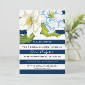 Blauwe strepen & bloemen bruiloft vrijgezellenfees kaart (Staand voorkant)