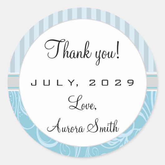 Blauwe Strepen Bloemen Dank u Ronde Label (Voorkant)