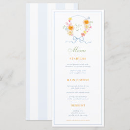 Blauwe Strepen & Bloemenkroon Lente Trouwmenu Menu