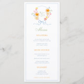 Blauwe Strepen & Bloemenkroon Lente Trouwmenu Menu (Voorkant)