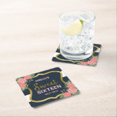 Blauwe strepen, Blush Roze Rozen Zoet Zestien Kartonnen Onderzetters (Insitu)