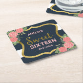 Blauwe strepen, Blush Roze Rozen Zoet Zestien Kartonnen Onderzetters (Schuin)