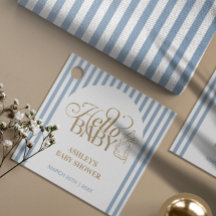 Blauwe Strepen Boog Vintage Baby Shower