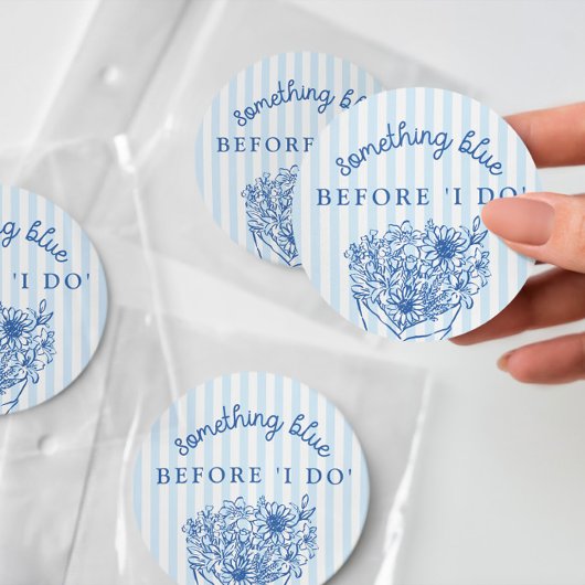 Blauwe Strepen Bruidsuitnodiging Ronde Sticker