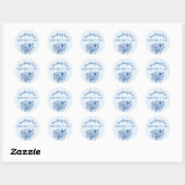 Blauwe Strepen Bruidsuitnodiging Ronde Sticker (Vel)