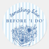 Blauwe Strepen Bruidsuitnodiging Ronde Sticker (Voorkant)