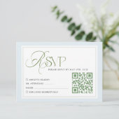 Blauwe Strepen Bruiloft RSVP Kaart met QR Code (Staand voorkant)