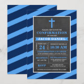 Blauwe Strepen Chalkboard Jongen Bevestiging Kaart (Voorkant / Achterkant)