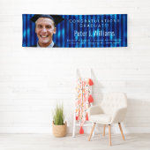 Blauwe Strepen Custom Foto Felicitaties Afgestudee Spandoek (Insitu)