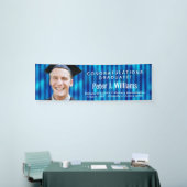 Blauwe Strepen Custom Foto Felicitaties Afgestudee Spandoek (Beurs)