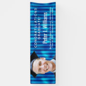 Blauwe Strepen Custom Foto Felicitaties Afgestudee Spandoek (Verticaal)