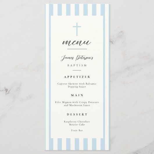 Blauwe Strepen Dop Vlak Menu (Voorkant)