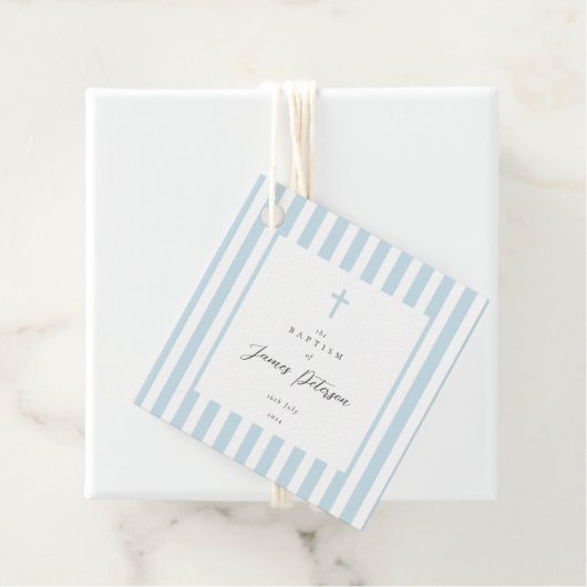Blauwe strepen Elegant doopsel Bedankjes Labels (In situ)