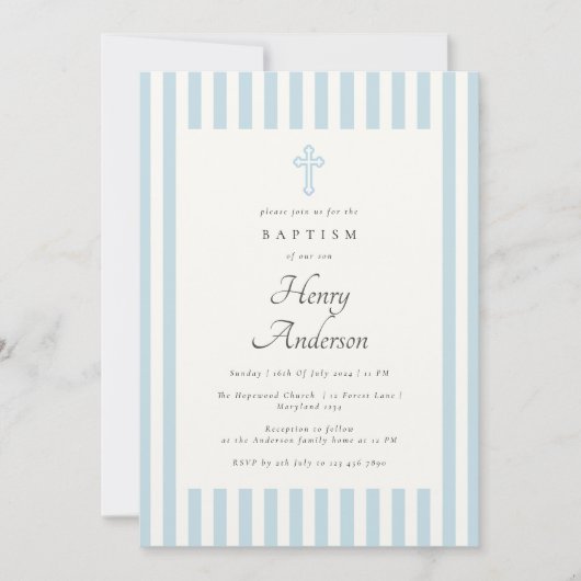 Blauwe strepen Elegant Doopsel Orthodox Kruis Kaart (Voorkant)