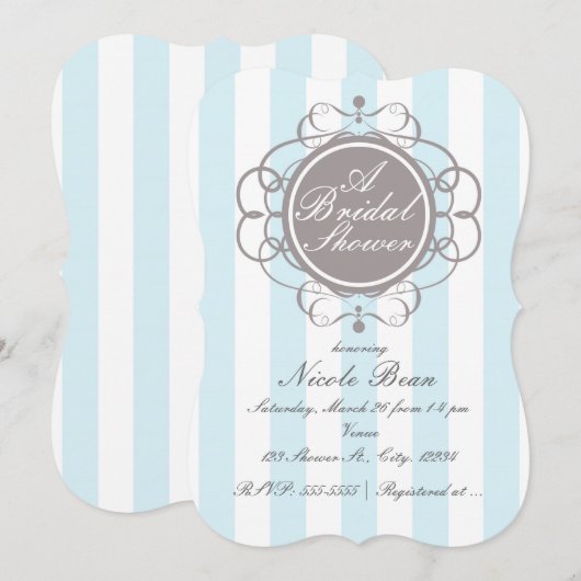 Blauwe Strepen Elegante Bruidsdouche Uitnodigingen (Voorkant / Achterkant)