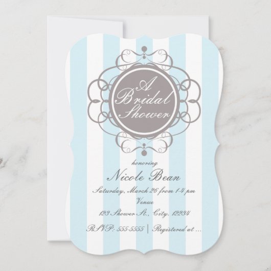 Blauwe Strepen Elegante Bruidsdouche Uitnodigingen (Voorkant)