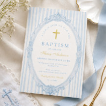 Blauwe Strepen Elegante Vintage Jongensdoop