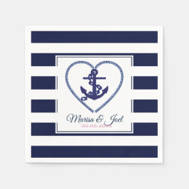 Blauwe strepen en anker in het hart servet