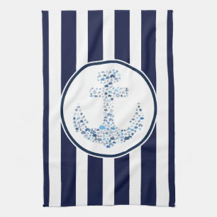 Blauwe strepen en anker theedoek