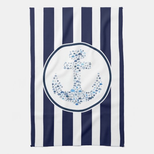 Blauwe strepen en anker theedoek (Verticaal)
